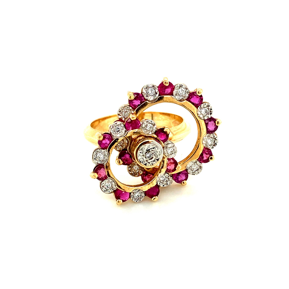 Ruby and Diamond Ladies Motion Ring in 14K Yellow Gold