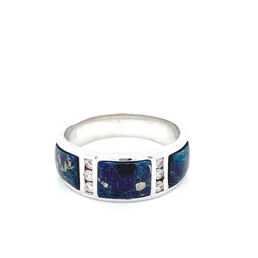 Glacier Blue Inlay Ladies Ring in 14K White Gold