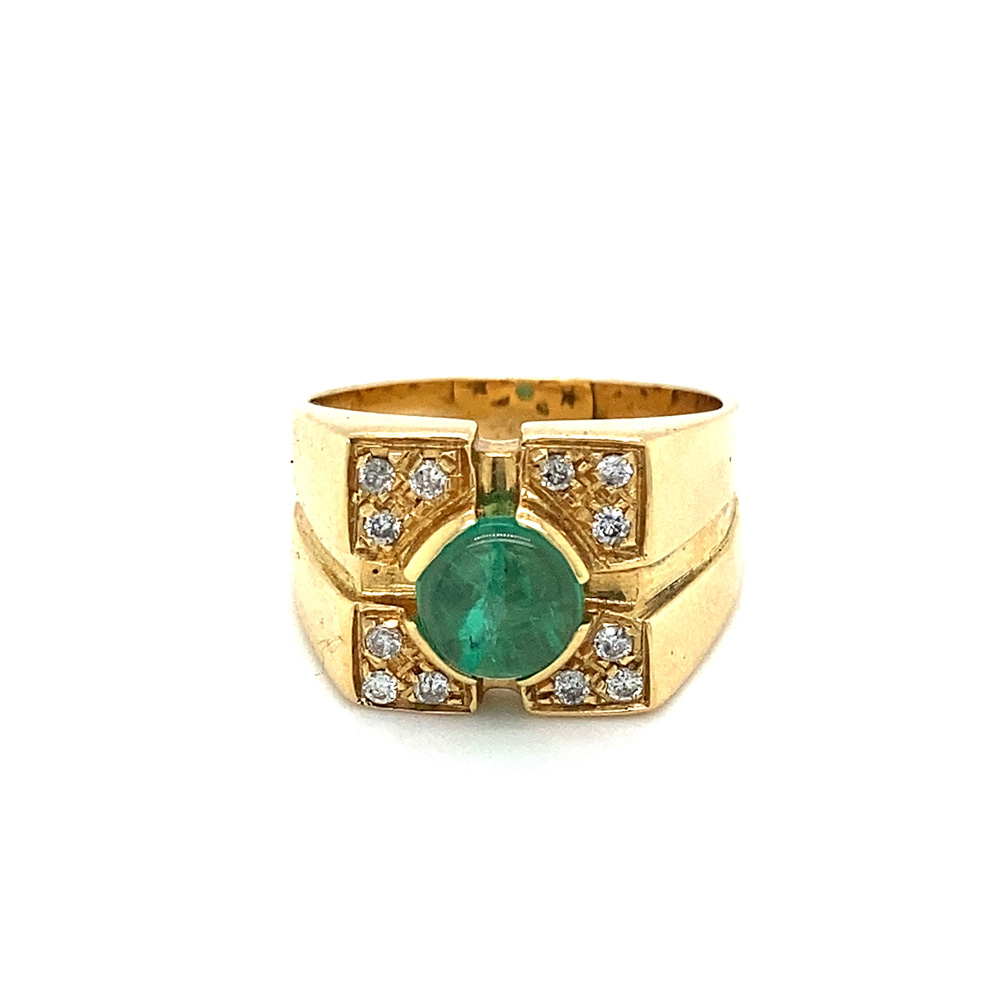 Emerald and Diamond Ladies Ring in 18K Yellow Gold