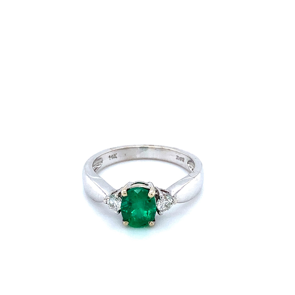 Emerald and Diamond Ladies Ring in 14K White Gold