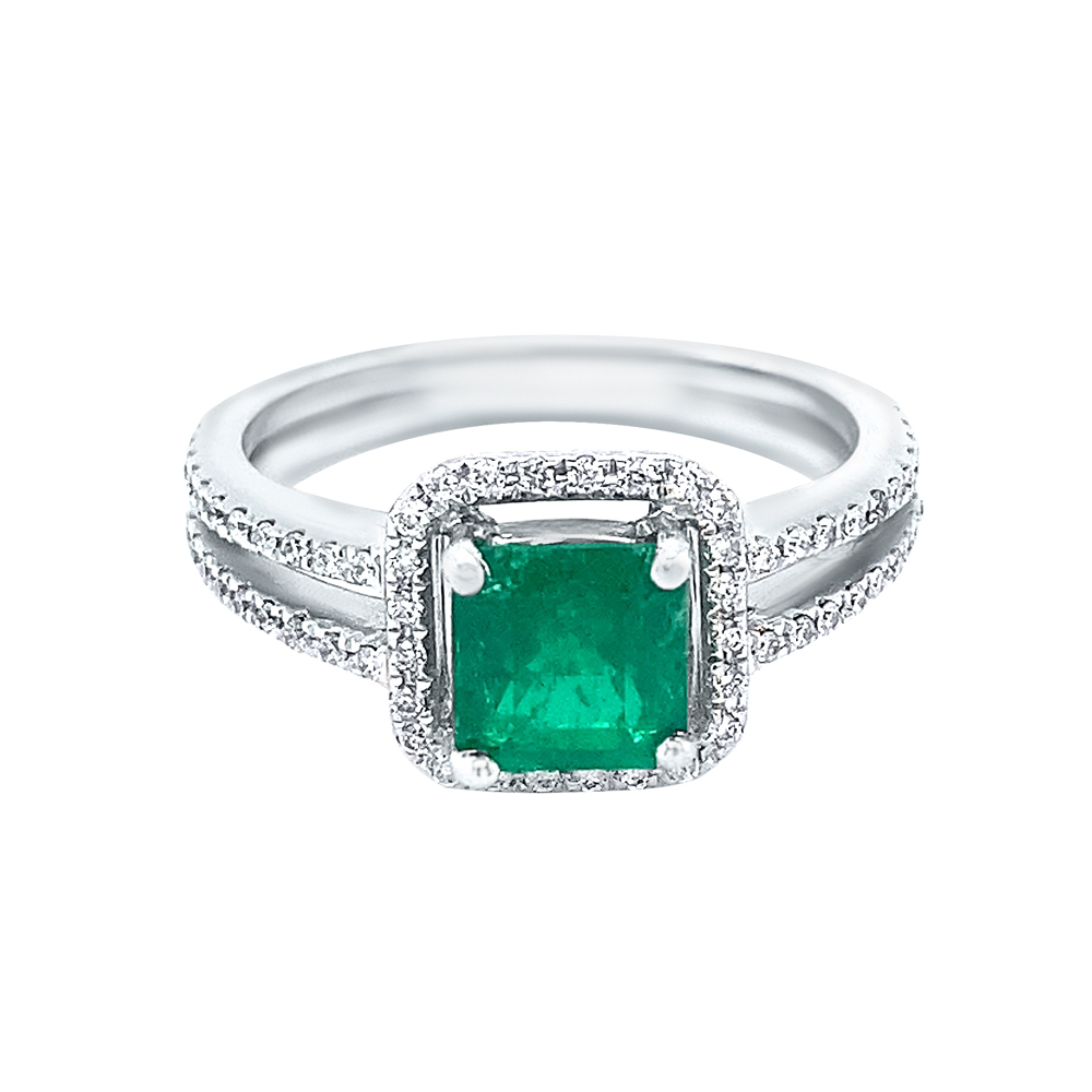 Emerald Ring in 14K White Gold
