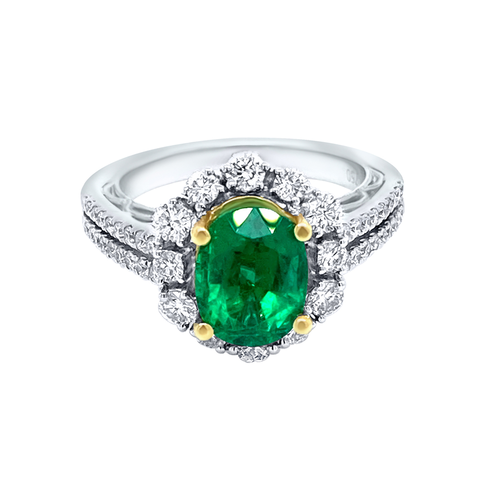Emerald Ladies Ring in 18K Two Tone Gold