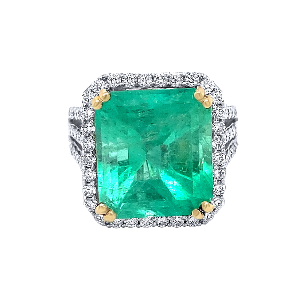 Emerald Ring in 14K Two Tone Gold