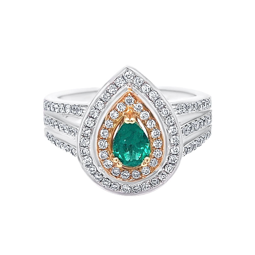 Emerald Ladies Ring in 14K Two Tone Gold