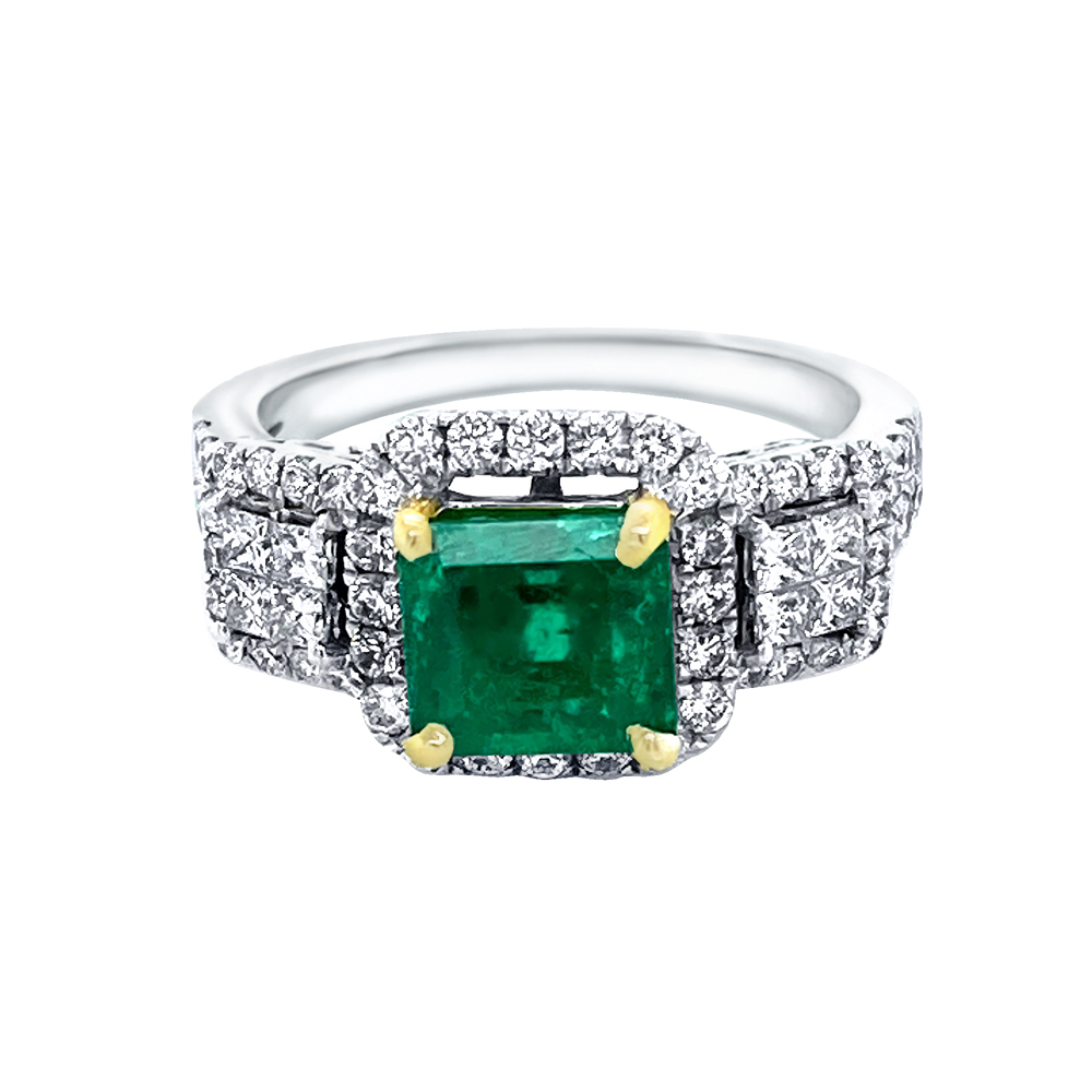 Emerald Ring in 14K Two Tone Gold