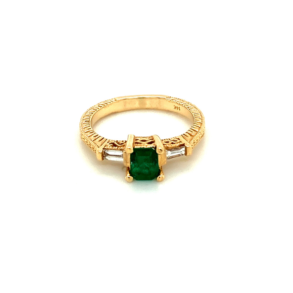 Emerald and Diamond Ladies Ring in 14K Yellow Gold