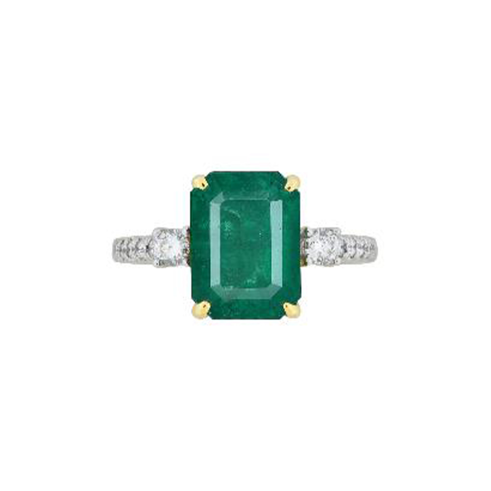 Emerald Ring in 14K Two Toned Gold