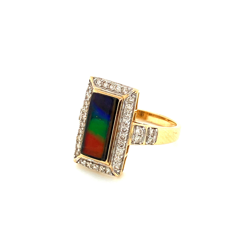 Ammolite and Diamond Ring in 14K Two Tone Gold