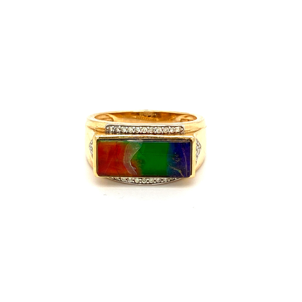 Ammolite and Diamond Ring in 14K Two Tone Gold