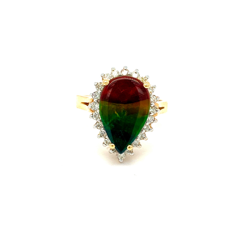 Ammolite and Diamond Ring in 14K Yellow Gold