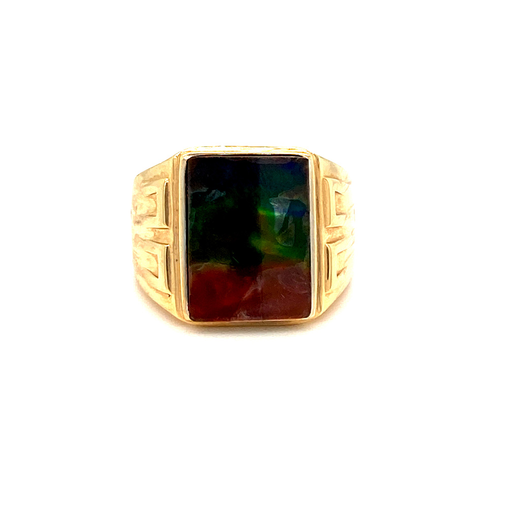 Ammolite Mens Ring in 14K Yellow Gold