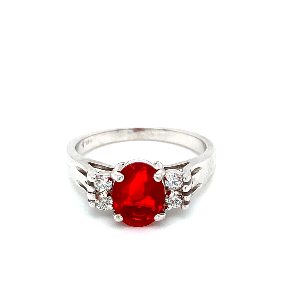 Fire Opal and Diamond Ring in 18K White Gold