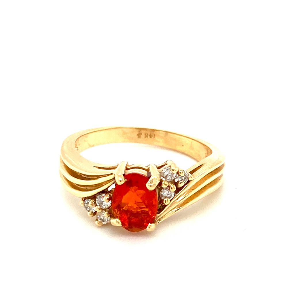 Fire Opal and Diamond Ring in 14K Yellow Gold