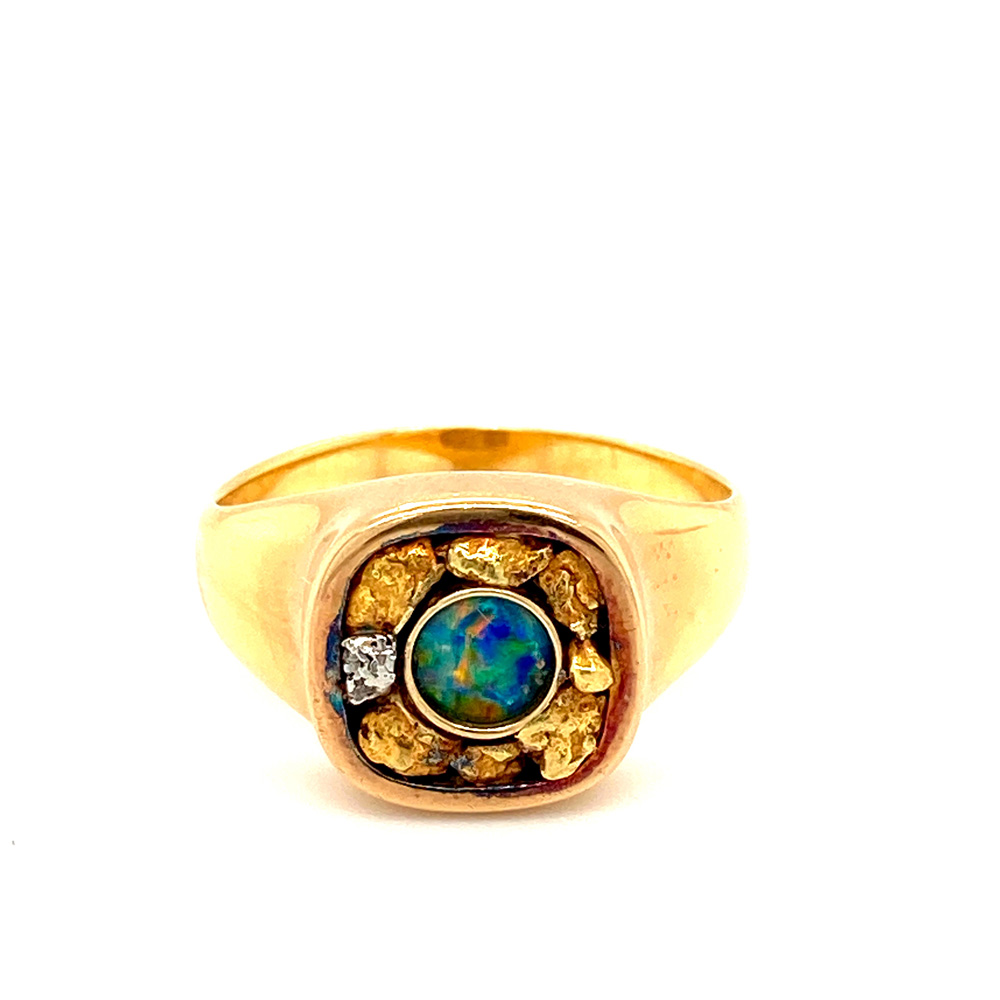 Opal and Gold Nugget Ring in 18K Yellow Gold