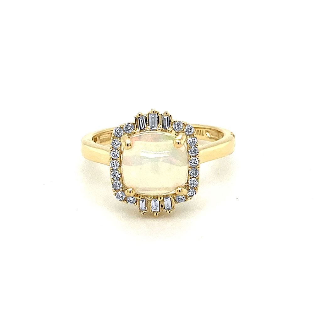 White Opal Ladies Ring in 14K Yellow Gold