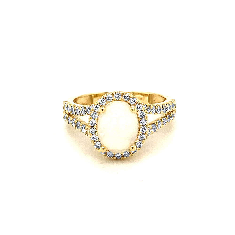 White Opal Ladies Ring in 14K Yellow Gold