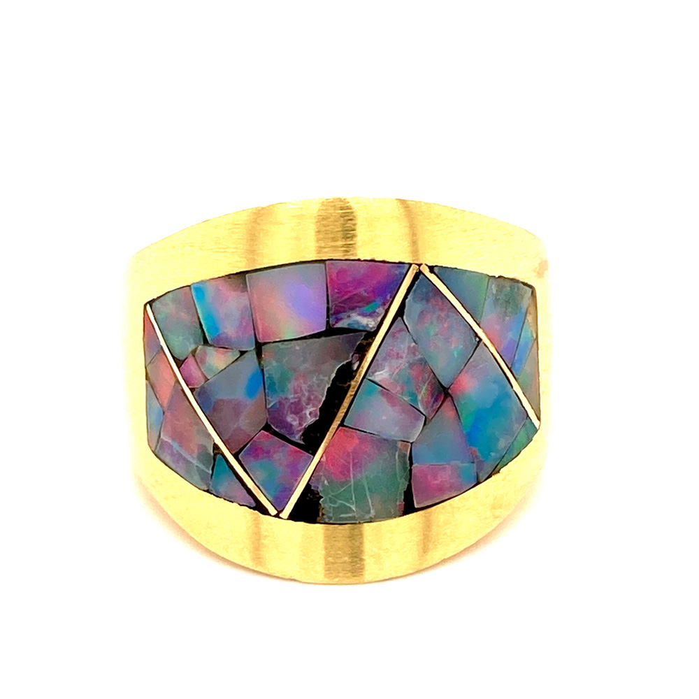 Black Opal Ring in 18K Yellow Gold