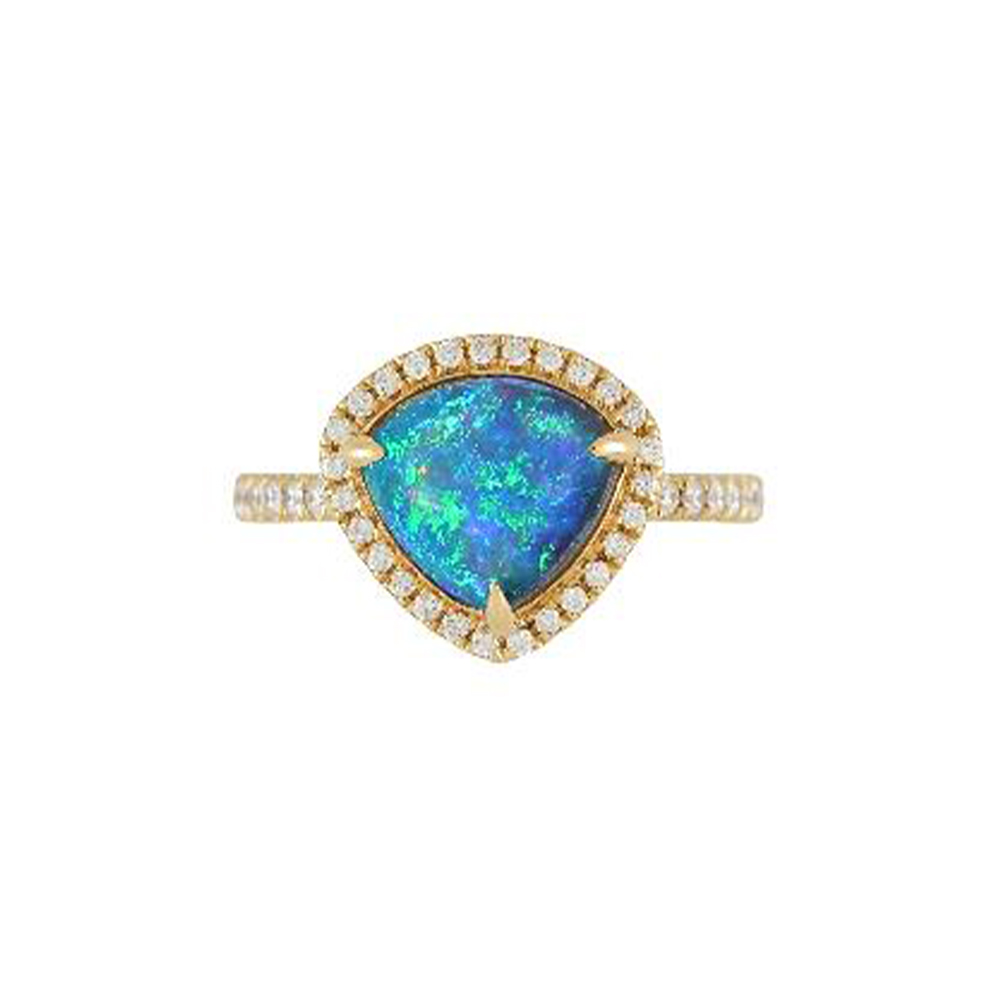 Natural Gray Opal Ring in 14K Yellow Gold