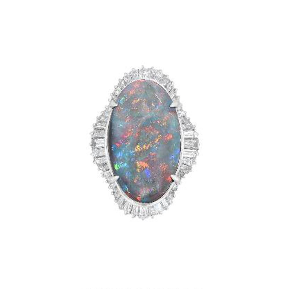 Natural Gray Opal Ring in Platinum