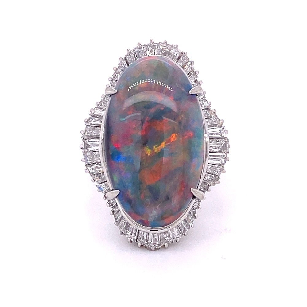 Natural Gray Opal Ring in Platinum