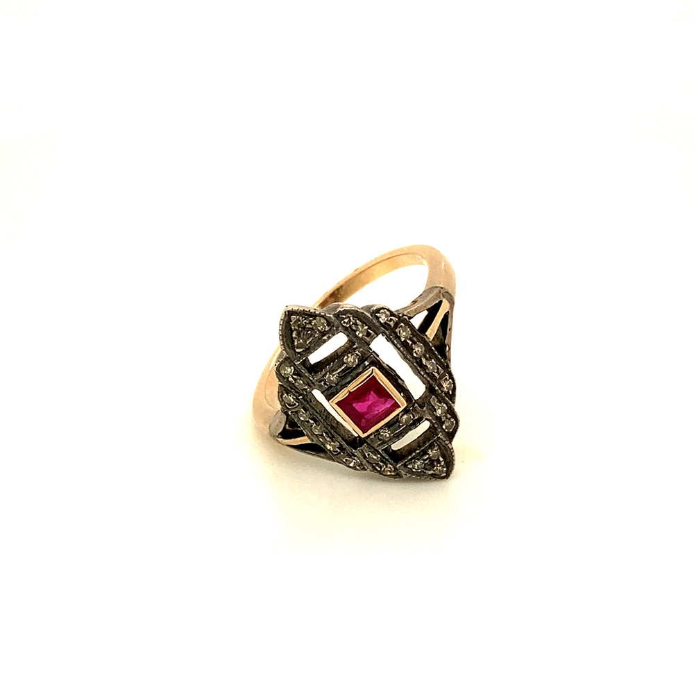 Ruby and Diamond Ring in 14K Yellow Gold