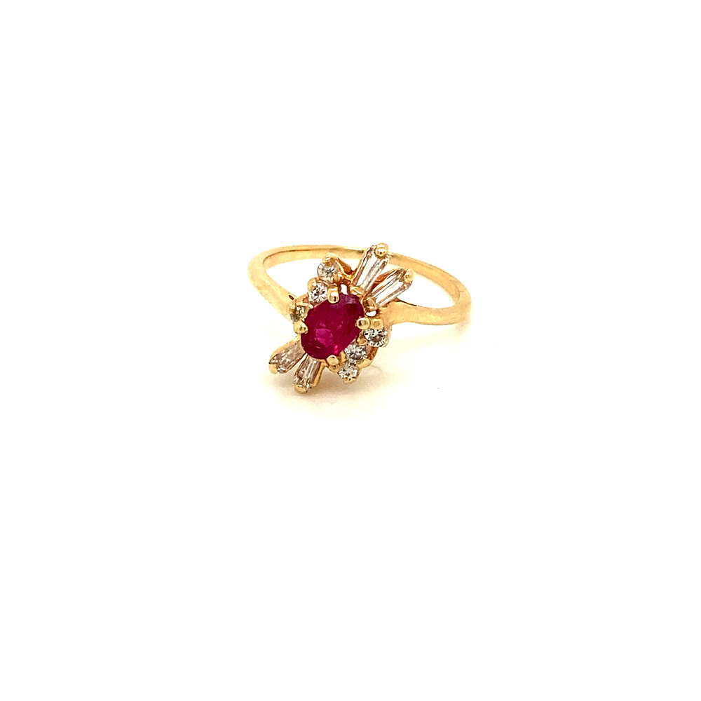 Ruby and Diamond Ladies Ring in 14K Yellow Gold