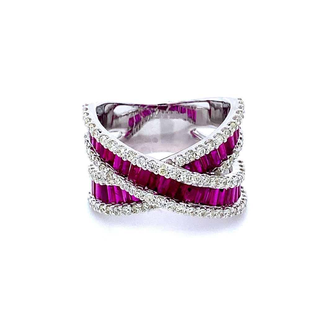 Ruby and Diamond Ladies Ring in 14K White Gold