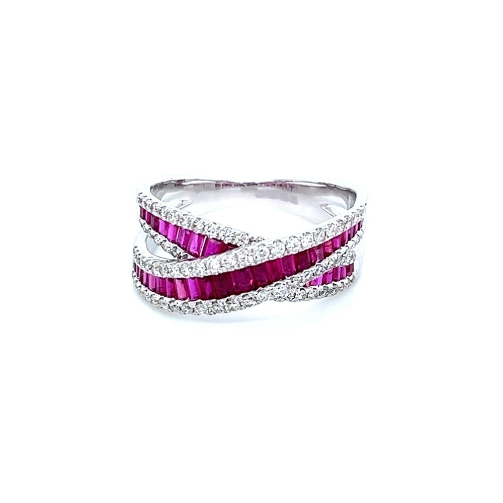 Ruby and Diamond Crossover Ring in 14K White Gold