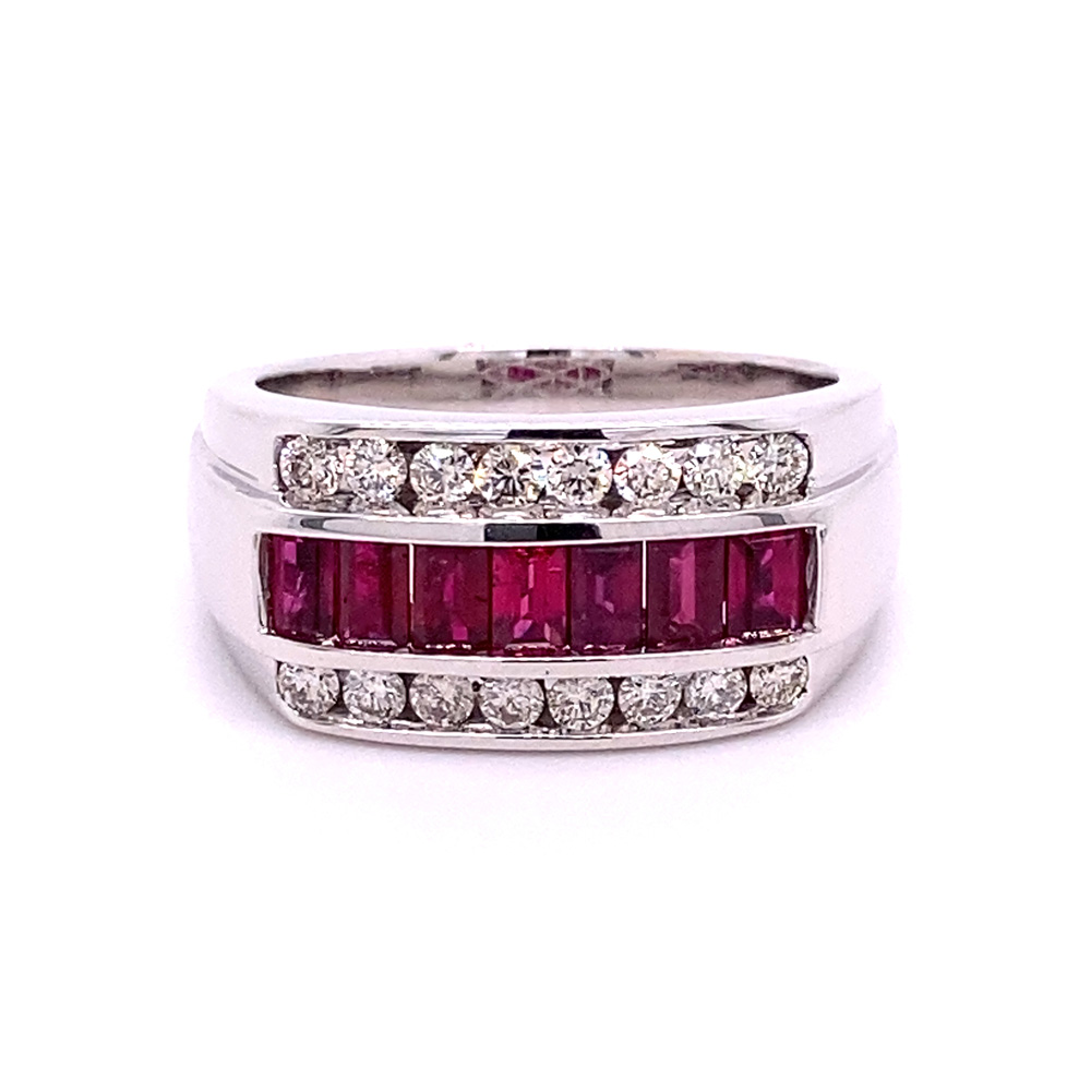 Ruby Mens Ring in 14K White Gold
