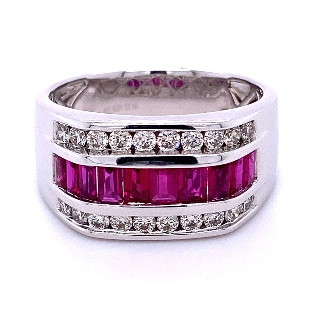 Ruby Mens Ring in 14K White Gold