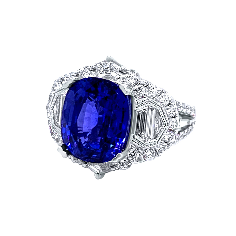 Blue Sapphire Ring in 18K White Gold