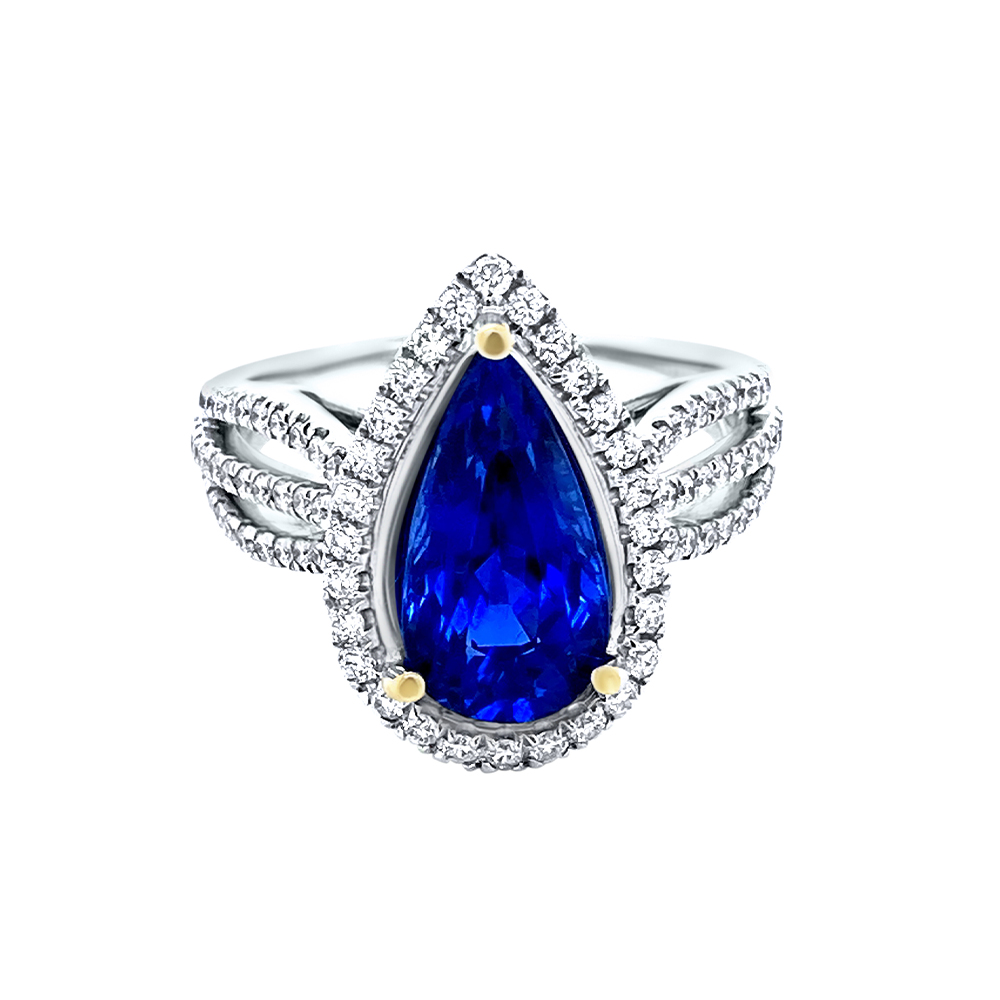 Blue Sapphire Ring in 18K White Gold