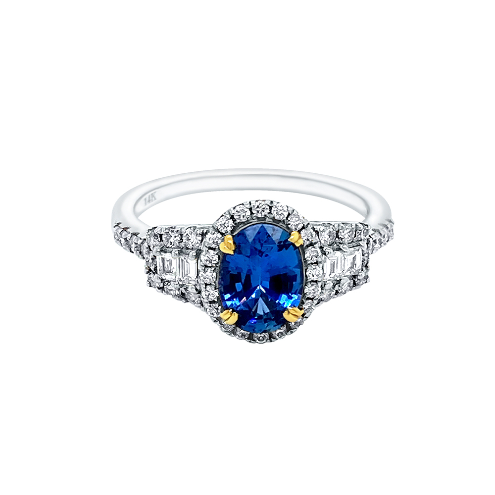 Blue Sapphire Ring in 14K Two Tone Gold
