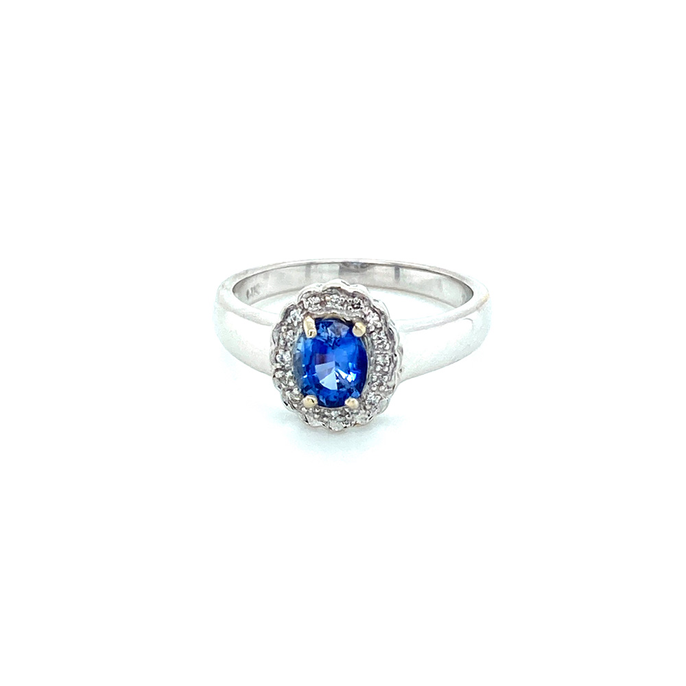 Blue Sapphire and Diamond Ring in 14K White Gold