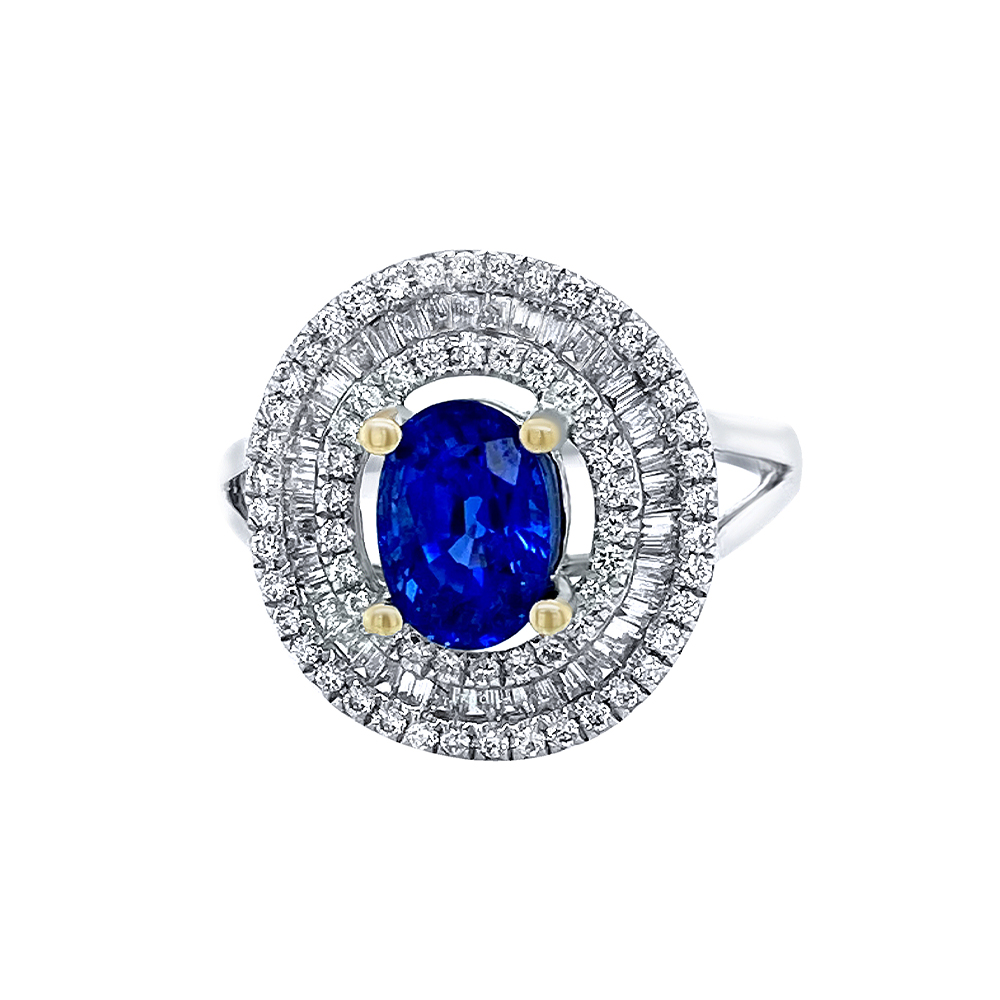Blue Sapphire Ring in 14K White Gold