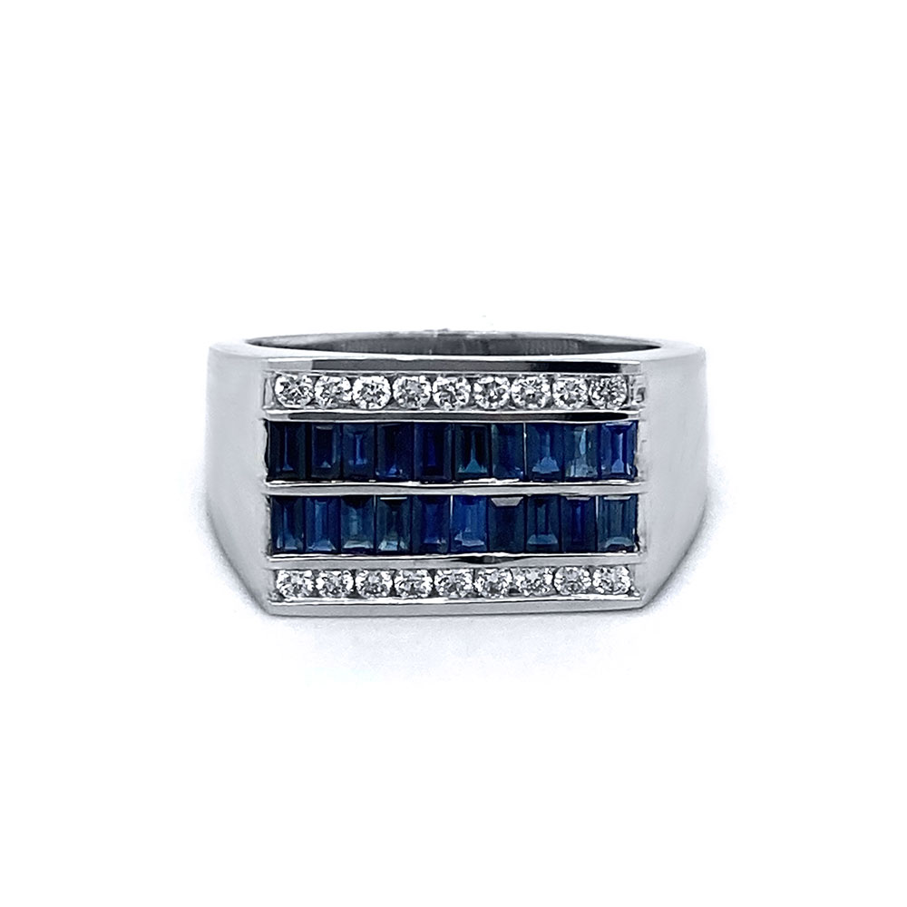 Blue Sapphire Mens Ring in 14K White Gold