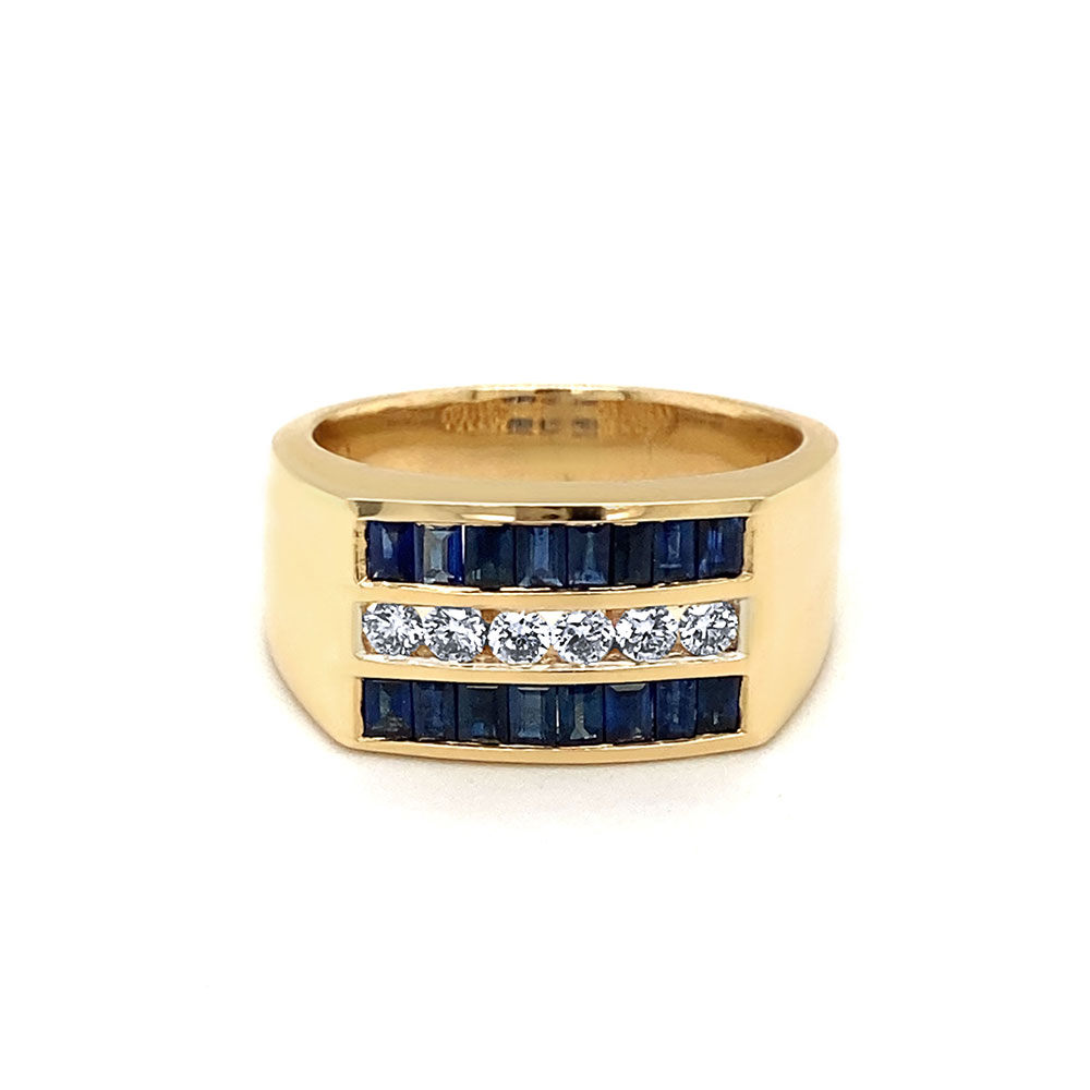 Blue Sapphire Mens Ring in 14K Yellow Gold