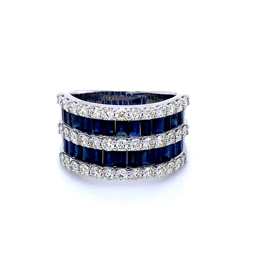 Blue Sapphire and Diamond Ladies Ring in 14K White Gold