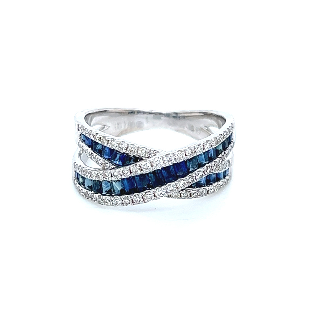 Blue Sapphire Crossover Ring in 14K White Gold