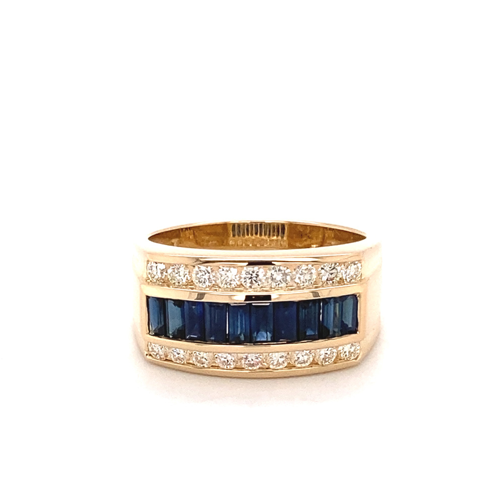 Blue Sapphire Mens Ring in 14K Yellow Gold