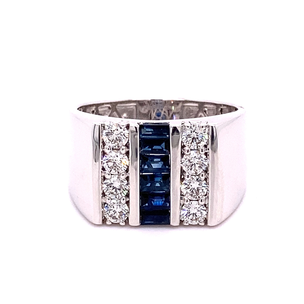 Blue Sapphire Mens Ring in 14K White Gold - 253-12523