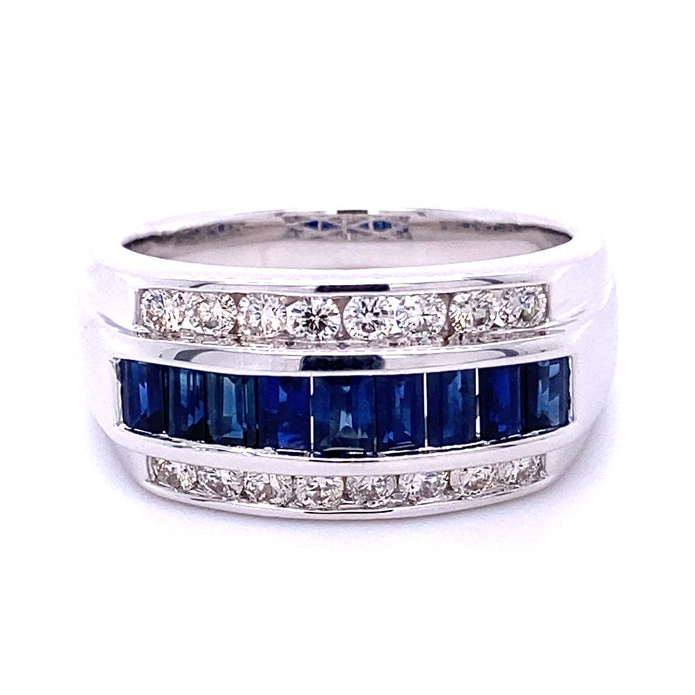 Blue Sapphire Mens Ring in 14K White Gold