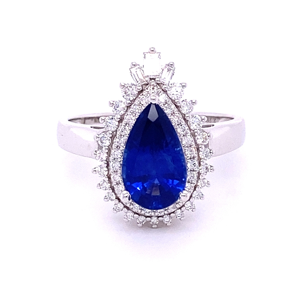 Ceylon Blue Sapphire Ring in 14K White Gold