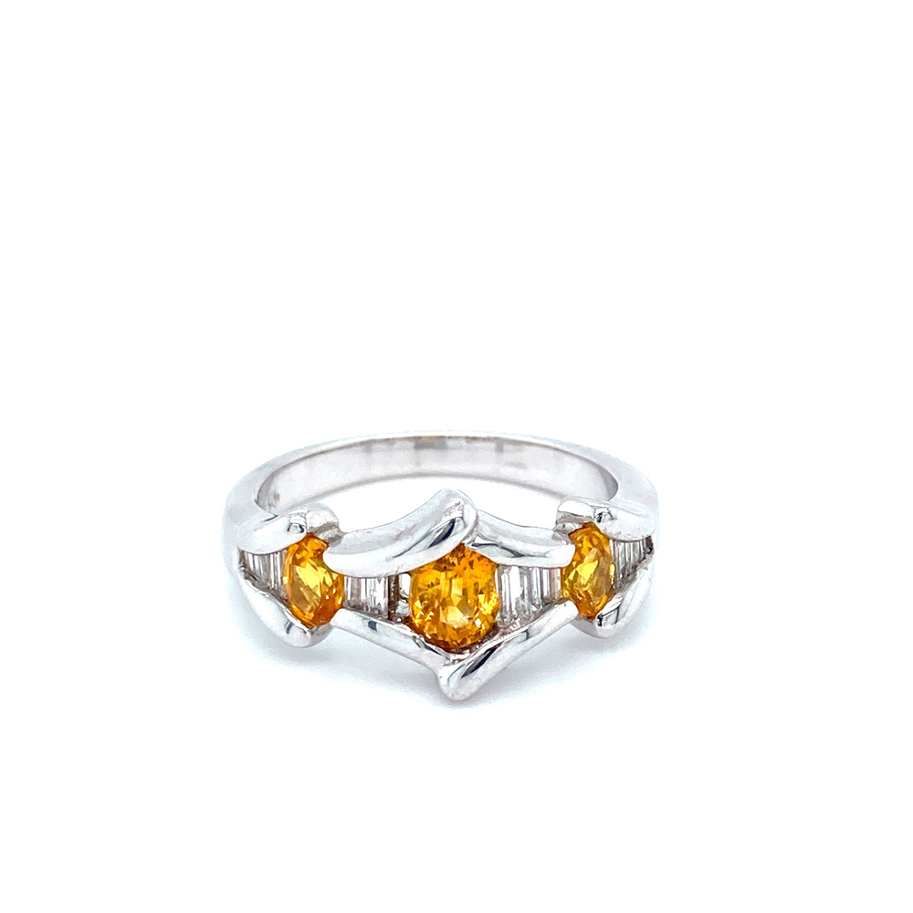 Yellow Sapphire And Diamond Ladies Ring in 18K White Gold