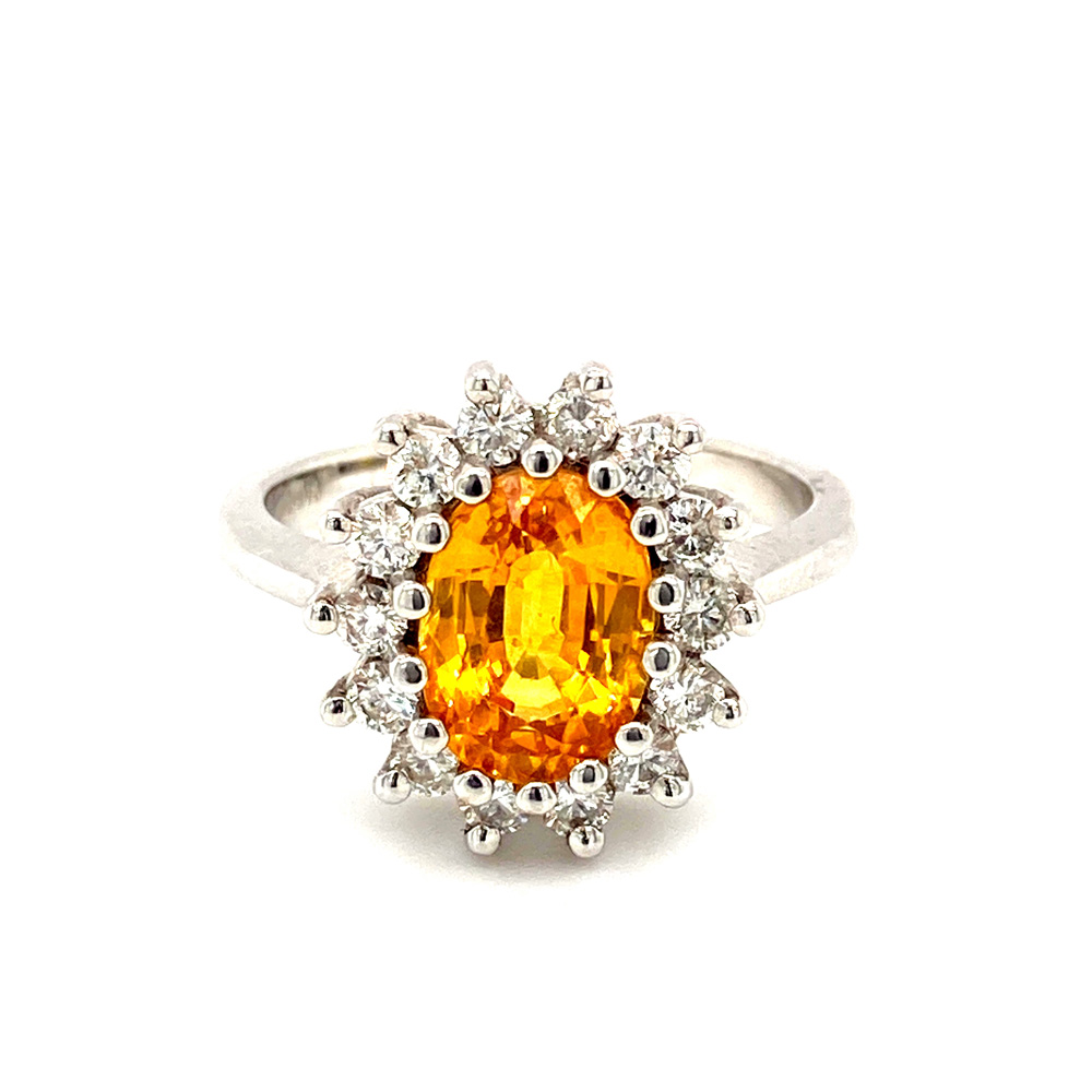 Yellow Sapphire And Diamond Ladies Ring in 14K White Gold
