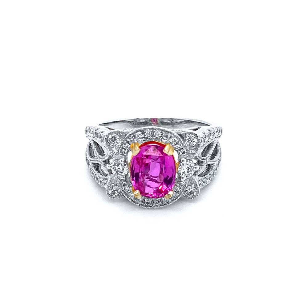 Pink Sapphire Ring in 14K Two Tone Gold