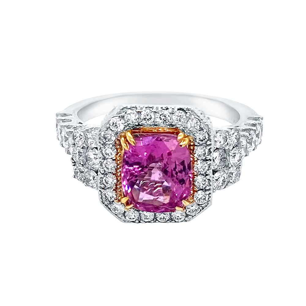 Pink Sapphire Ladies Ring in 14K Two Tone Gold