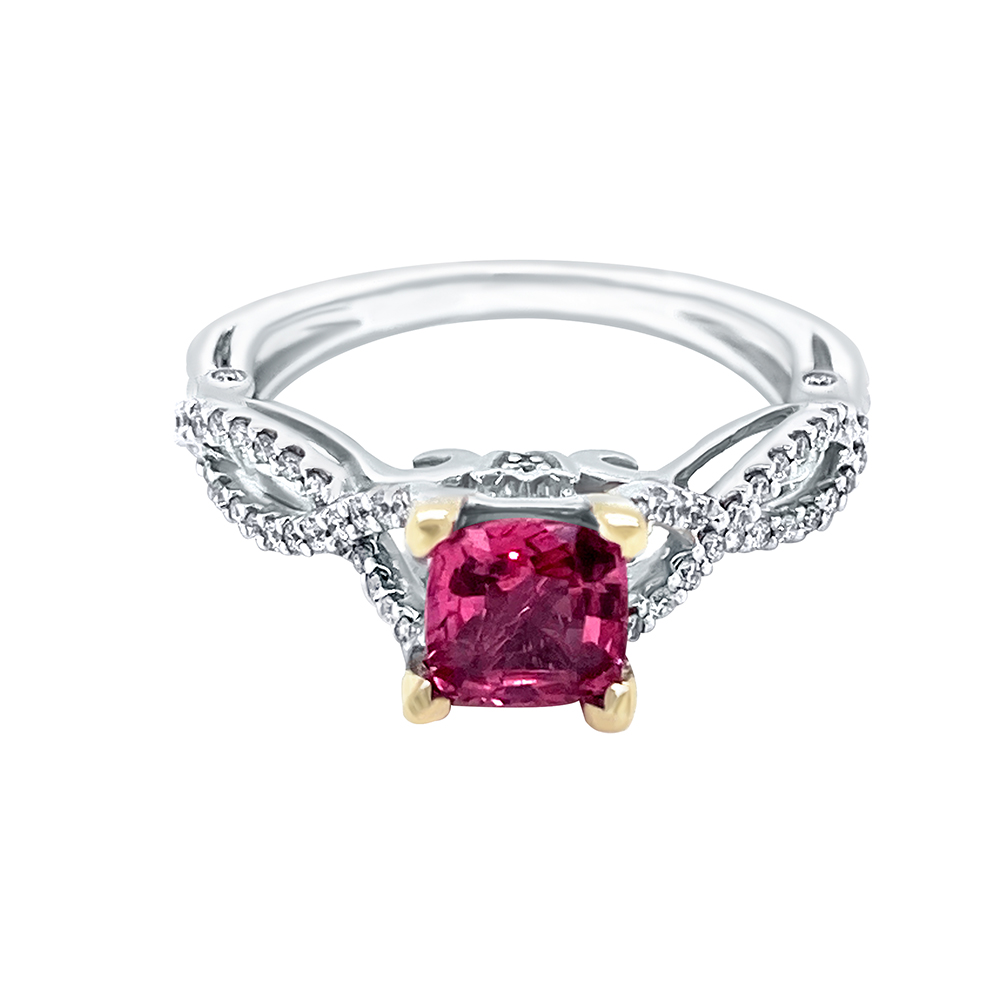 Padparadcha Sapphire Ladies Ring in 14K Two Tone Gold