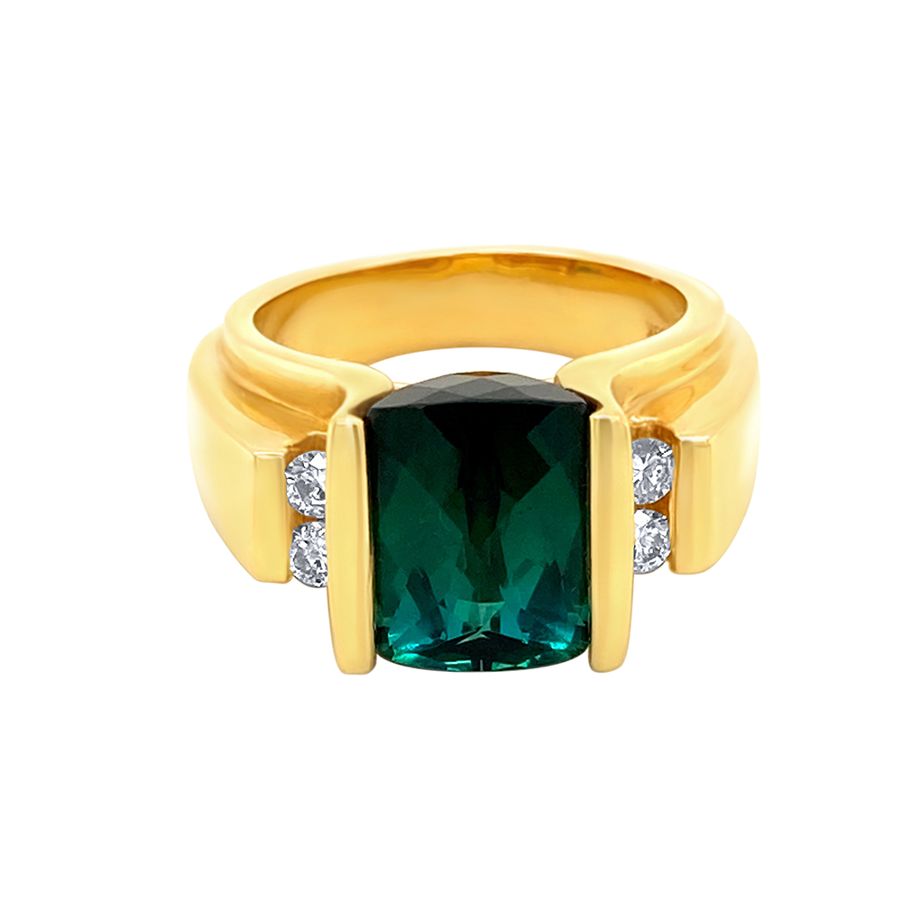 Green Tourmaline Ladies Ring in 18K Yellow Gold