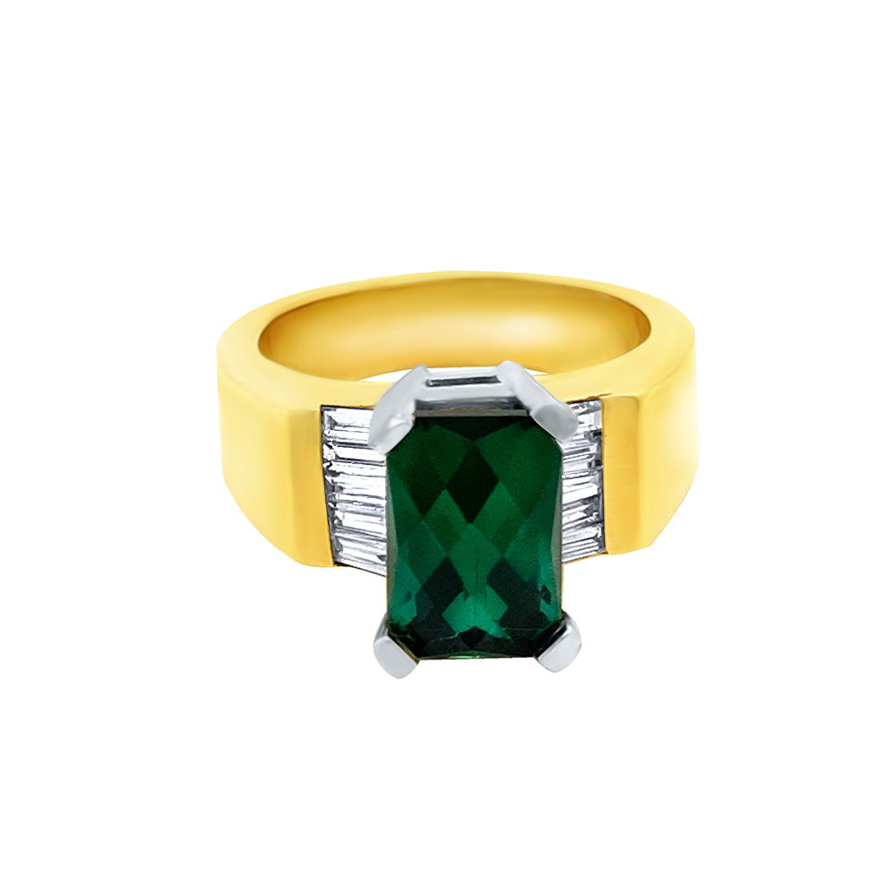Green Tourmaline Ring in 18K Two Tone Gold